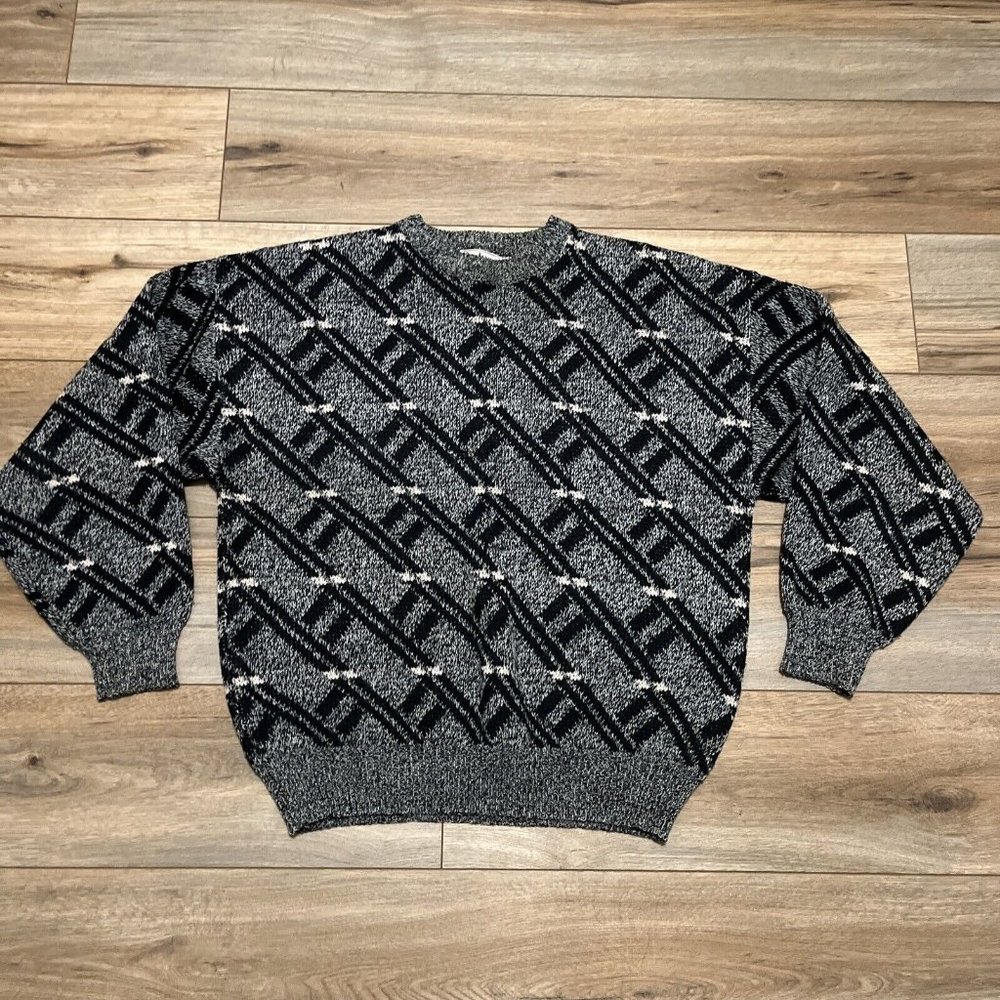 Men's VTG Santana Geometric Knit Sweater SZ LARGE Multicolor Acrylic Grandpa
